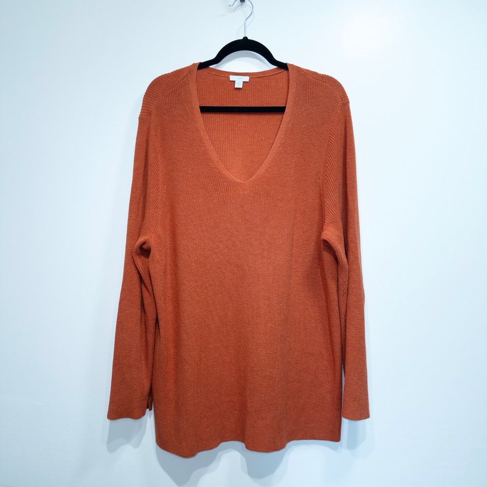 New J. Jill Burnt Orange Erin Ribbed‎ Shaker V-Neck Sweater Size 2X